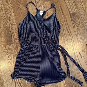 White,  Maroon and Navy Striped Romper